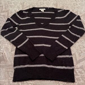 Vertigo Paris Black and Gray Striped V-Neck Sweater